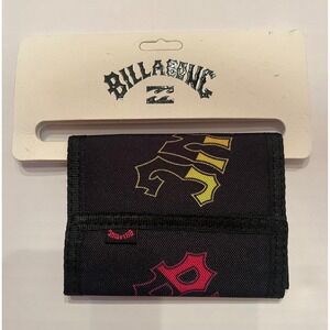 Billabong Tri-Fold Tribong Wallet with Zipper Pouch and Card Holder Black Velcro